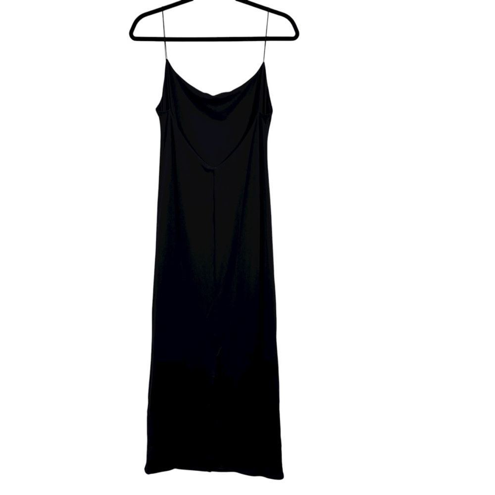 Meshki Women's Black Slip Dress Fitted Bodycon Low Back Slit Back Stretch Sz XL - Picture 2 of 11